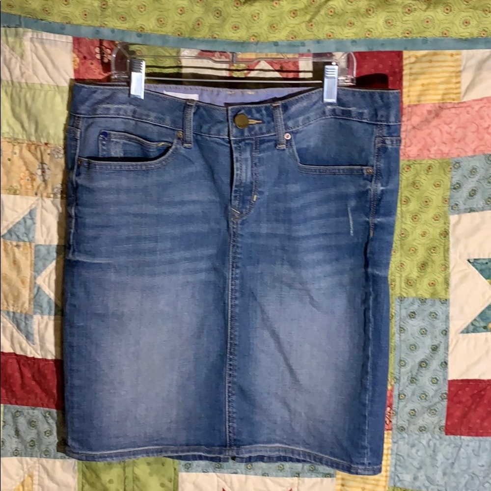 Above-the-knee denim skirt